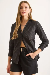 Olalook Women Black Regular Fit Fisto Shirt - Image 3