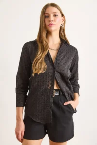 Olalook Women Black Regular Fit Fisto Shirt - Image 4