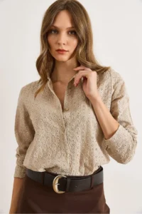 Olalook Women Mink Regular Fit Fisto Shirt