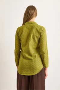 Olalook Women's Oil Green Regular Fit Scallop Shirt - Image 2