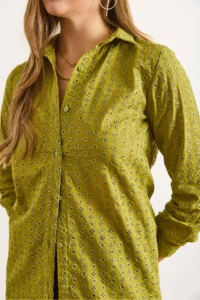 Olalook Women's Oil Green Regular Fit Scallop Shirt - Image 6