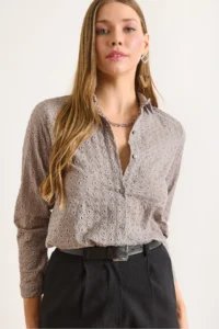 Olalook Women Smoke Gray Regular Fit Fisto Shirt
