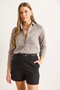 Olalook Women Smoke Gray Regular Fit Fisto Shirt - Image 4