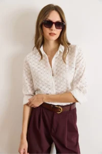 Olalook Women White Regular Fit Fisto Shirt - Image 3