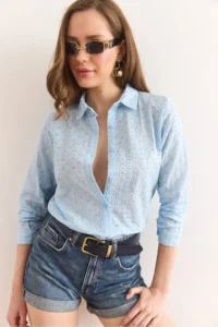 Olalook Women's Baby Blue Regular Fit Scallop Shirt GML- - Image 4