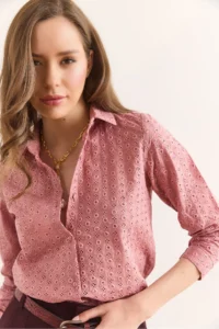Olalook Women's Dusty Rose Regular Fit Scallop Shirt GML-