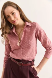 Olalook Women's Dusty Rose Regular Fit Scallop Shirt GML- - Image 5