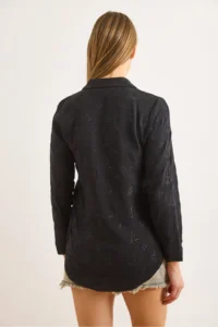 Olalook Women's Black Embroidery Detailed Muslin Shirt - Image 2