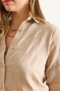 Olalook Women's Camel Embroidery Detailed Muslin Shirt - Image 7