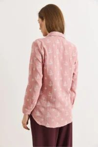 Olalook Women's Dusty Rose White Embroidery Detailed Muslin Shirt - Image 2