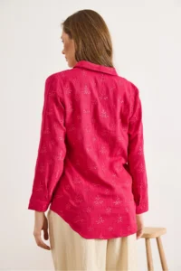 Olalook Women's Fuchsia Embroidery Detailed Muslin Shirt - Image 2
