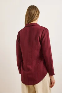 Olalook Women's Burgundy Transparent Striped Regular Fit Loose Shirt - Image 2