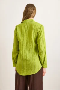 Olalook Women's Pistachio Green Geometric Stripe Detailed Flowy Shirt - Image 2