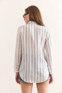 Olalook Women's White Striped Flowy Modal Shirt GML- - Image 2