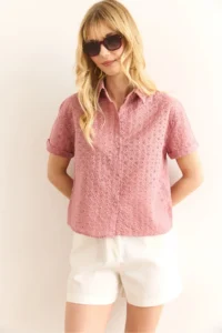 Olalook Women's Dusty Rose Double Sleeve Scallop Shirt - Image 2