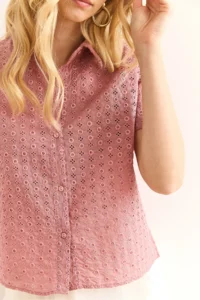 Olalook Women's Dusty Rose Double Sleeve Scallop Shirt - Image 3