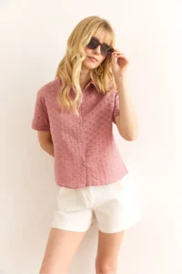 Olalook Women's Dusty Rose Double Sleeve Scallop Shirt - Image 4