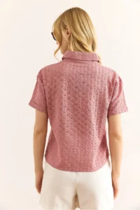 Olalook Women's Dusty Rose Double Sleeve Scallop Shirt - Image 5
