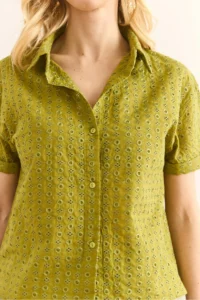 Olalook Women's Oil Green Double Sleeve Scallop Shirt - Image 6