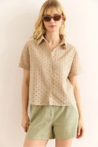 Olalook Women Stone Duble Kol Fisto Shirt - Image 2