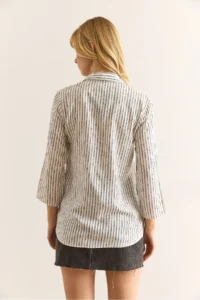 Olalook Women's Black Cut-Striped Flowy Viscose Shirt - Image 2