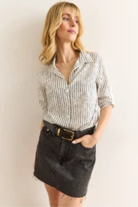 Olalook Women's Black Cut-Striped Flowy Viscose Shirt - Image 5