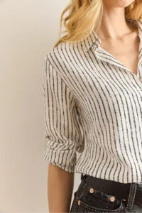 Olalook Women's Black Cut-Striped Flowy Viscose Shirt - Image 6