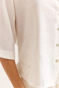 Olalook Women's White Silver Foil Printed Front Short Back Long Loose Shirt - Image 6