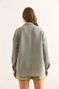 Olalook Women's Green Green Stripe Stone Detailed Oversize Aerobin Shirt - Image 2