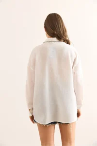 Olalook Women's White Stripe Stone Detailed Oversize Aerobin Shirt - Image 2