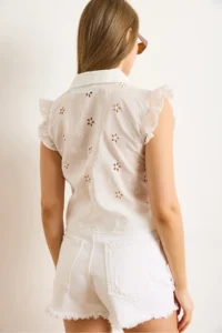 Olalook Women's White Baby Collar Crop Cotton Scallop Shirt - Image 5
