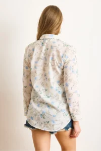 Olalook Women's White Blue Floral Embroidery Detailed Shirt - Image 2