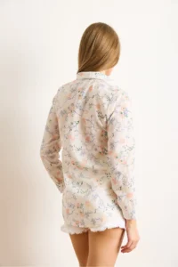 Olalook Women's White Salmon Flower Embroidery Detailed Shirt - Image 2