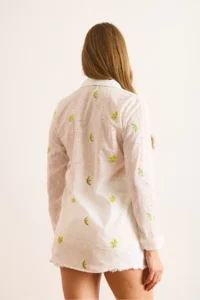 Olalook Women's Yellow and White Colored Daisy Embroidered Scallop Shirt - Image 2