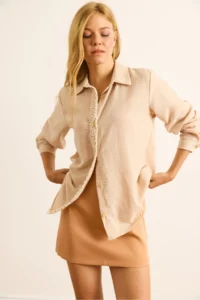 Olalook Women's Stone Back Guipure Window Detailed Flowy Shirt - Image 4
