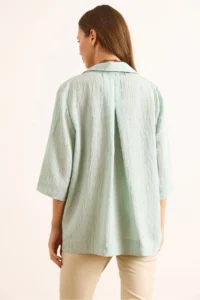 Olalook Women's Mint Green Three Quarter Sleeve Back Pleated Textured Shirt - Image 7