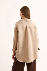 Olalook Women's Stone Modal Textured Draped Oversize Shirt - Image 2