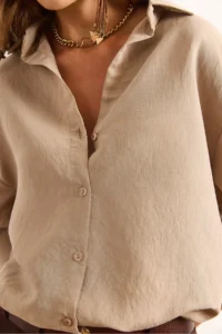Olalook Women's Stone Modal Textured Draped Oversize Shirt - Image 6