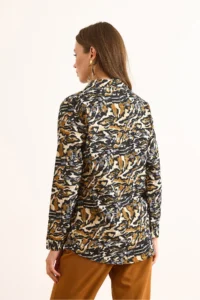 Olalook Women's Ecru Brown Textured Patterned Regular Fit Shirt - Image 2