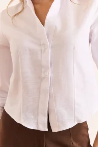 Olalook Women's White 2 Button Darted Waist Crop Shirt - Image 6