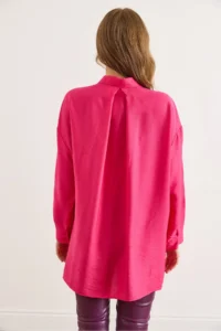 Olalook Women's Fuchsia Pocketed Oversize Javanes Shirt - Image 2