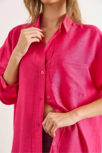 Olalook Women's Fuchsia Pocketed Oversize Javanes Shirt - Image 6