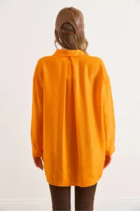 Olalook Women's Orange Pocket Oversize Javanes Shirt - Image 2