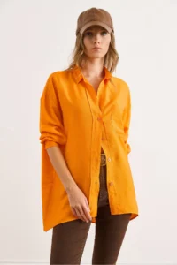 Olalook Women's Orange Pocket Oversize Javanes Shirt - Image 4