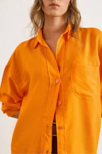 Olalook Women's Orange Pocket Oversize Javanes Shirt - Image 5