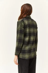 Olalook Women's Khaki Black Pocket Thick Plaid Lumberjack Shirt - Image 5