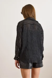 Olalook Women's Black Transparent Striped Athlete Shirt - Image 2