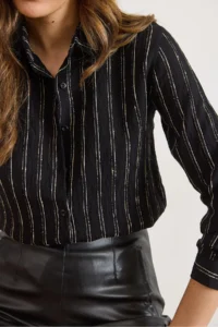 Olalook Women's Black Textured Contrast Striped Regular Fit Shirt - Image 4