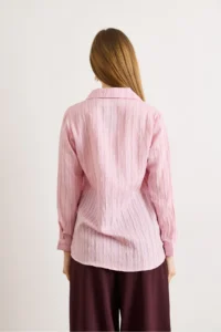 Olalook Women's Pink Textured Contrast Striped Regular Fit Shirt - Image 6