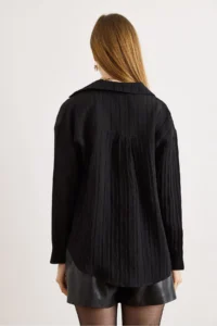 Olalook Women's Black Textured Lightly Transparent Loose Fit Shirt - Image 6